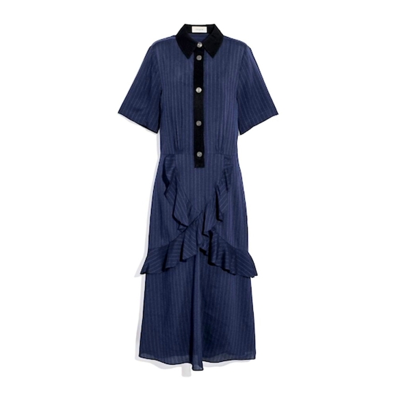 Coach Dresses & Skirts - Coach Striped Long Ruffle Shirt Dress